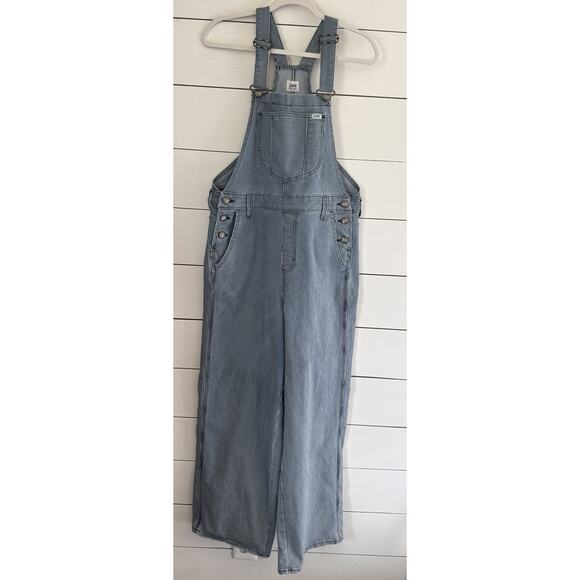 Lee Workwear Hickory Stripe Bib Overalls Medium Blue White Denim Jeans Pants - Picture 1 of 13